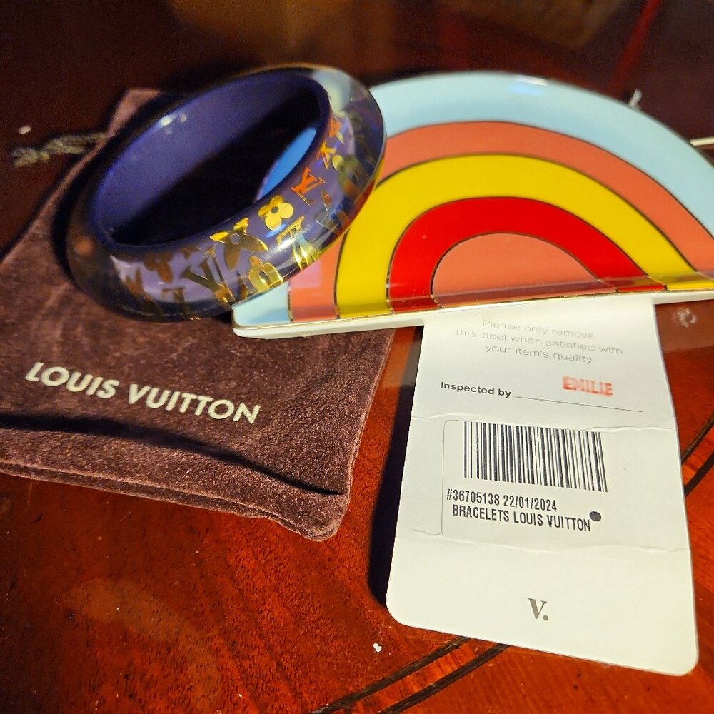 Auth Rare Louis Vuitton Bangle Bracelet Purple Clear Gold Inclusion Monogram